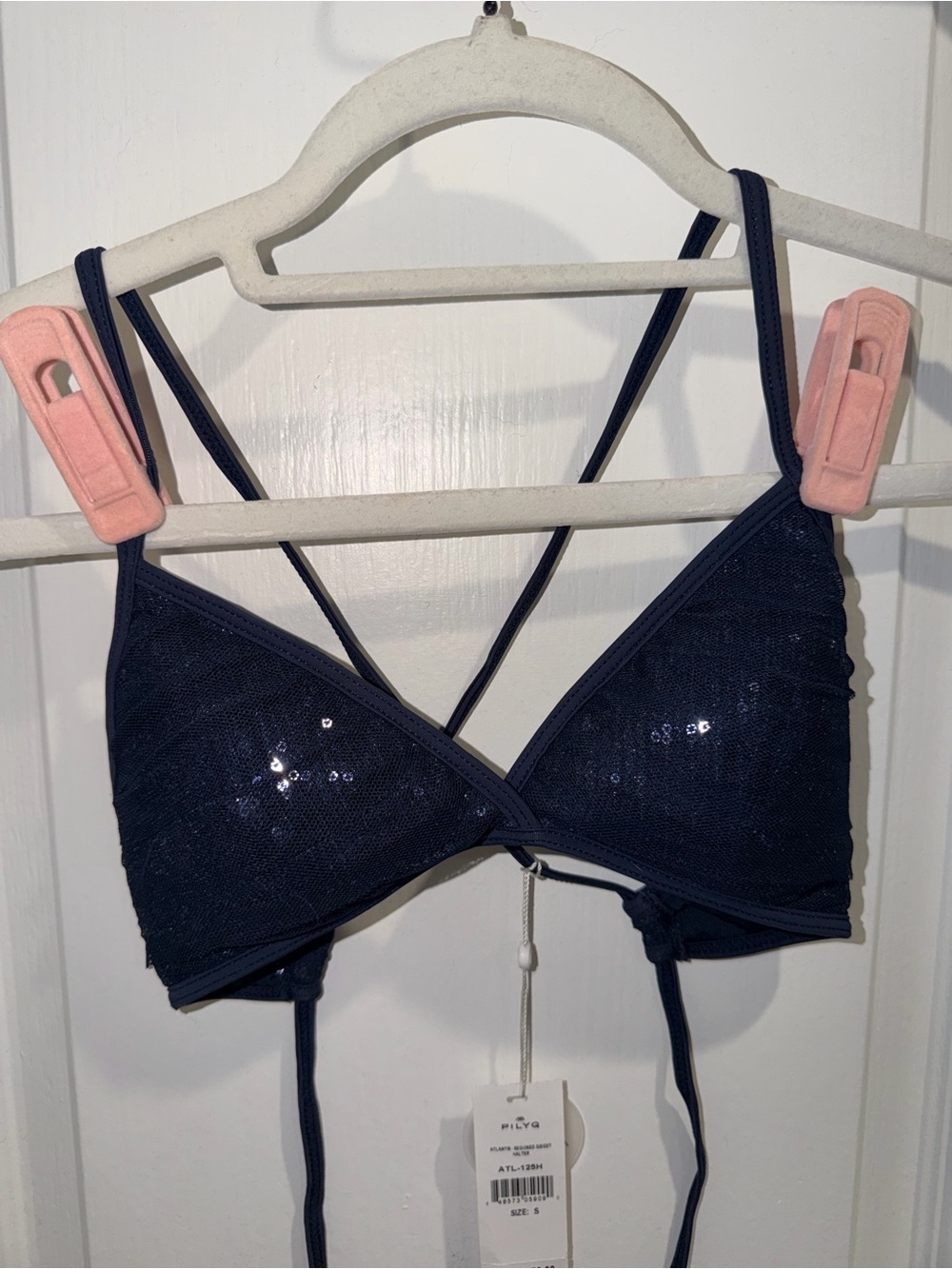 Pilyq Navy Sequin Tie-Back Bikini Bralette
